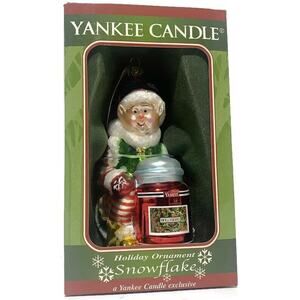 Yankee Candle Snowflake Holiday Ornament Elf With Candle Christmas Blown Glass